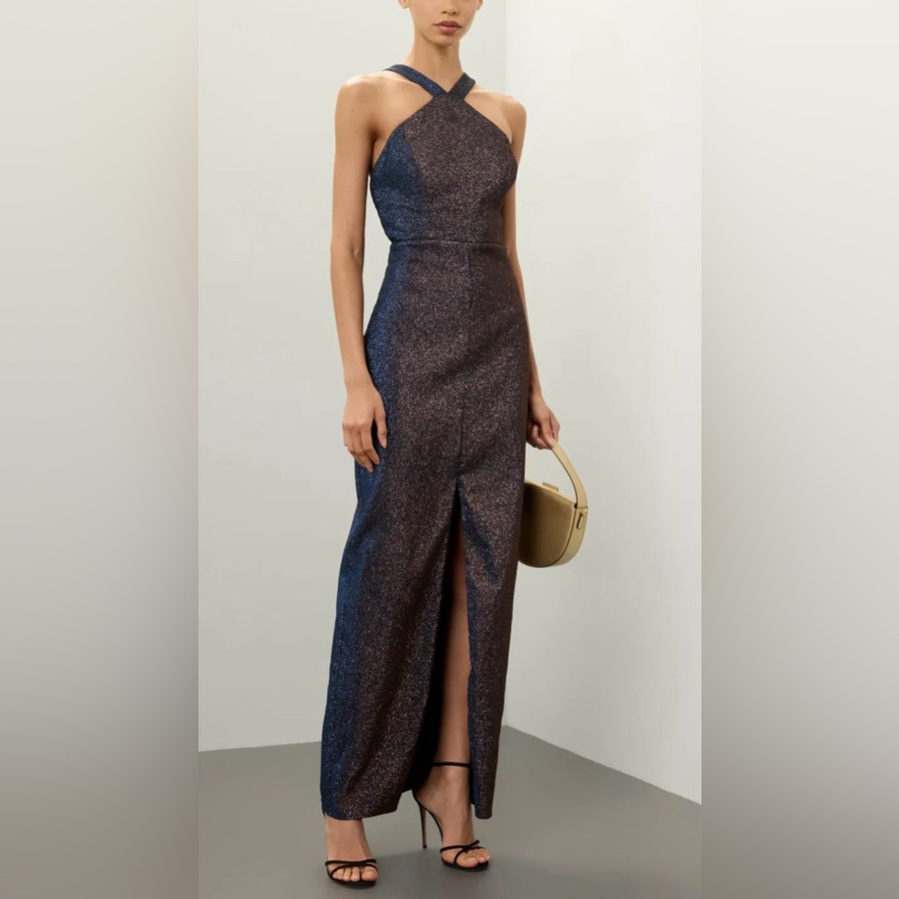Sparkle Cross-Back Maxi Dress in Dark Navy